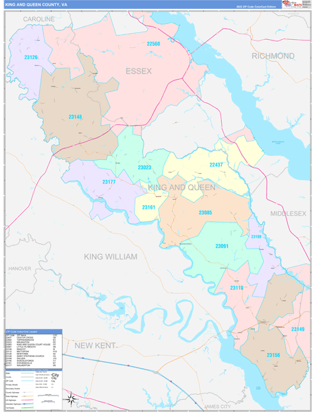King and Queen County, VA Zip Code Map
